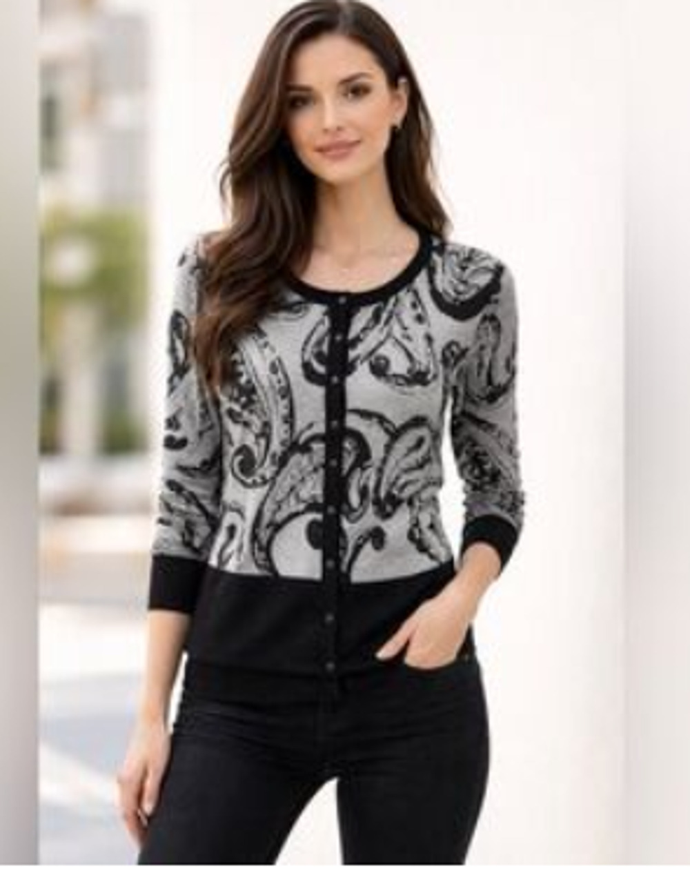 Premise NWT Cardigan Black & Gray Paisley Snap Front XS